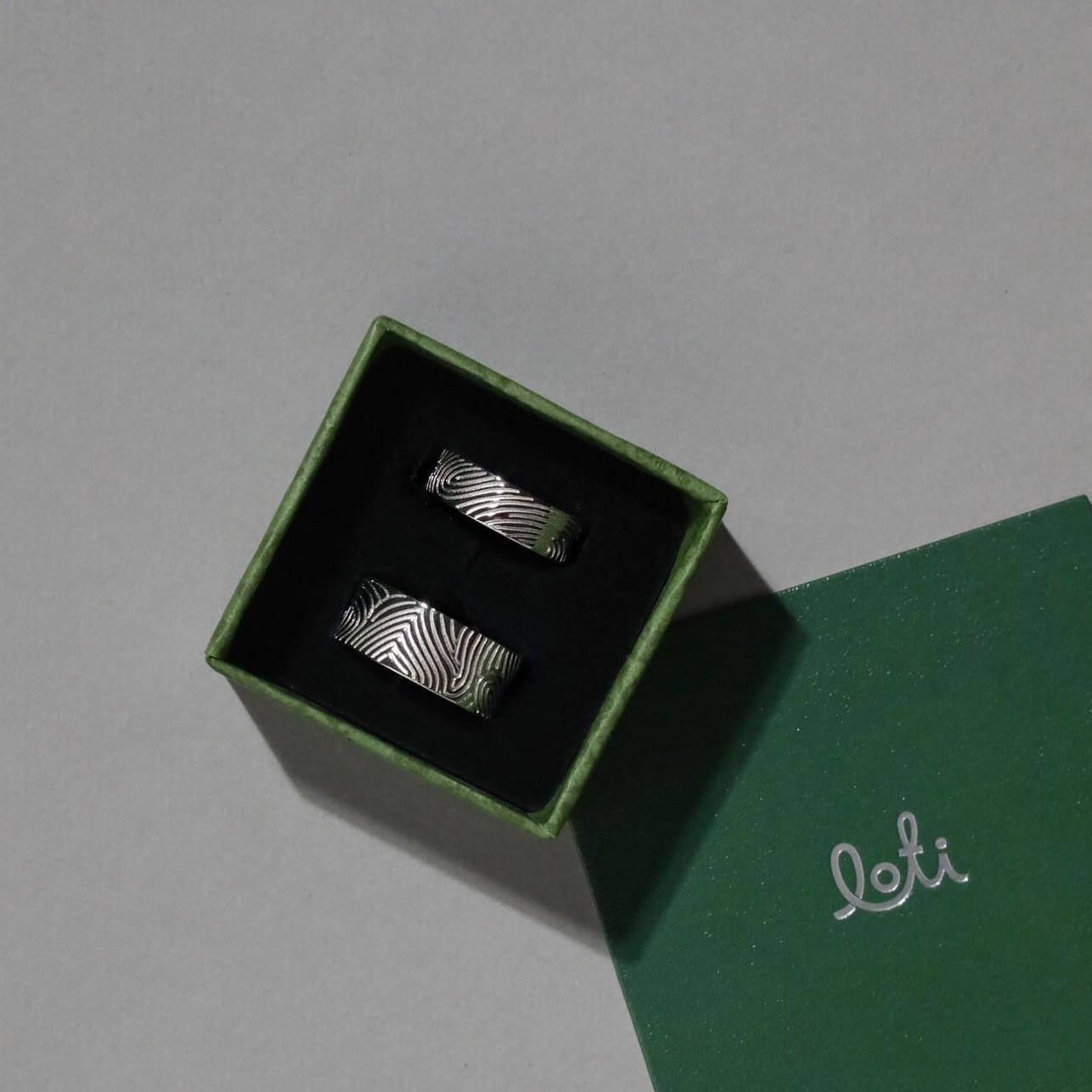 S925 silver finger print couple rings